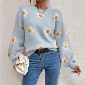 Floral print knit sweater